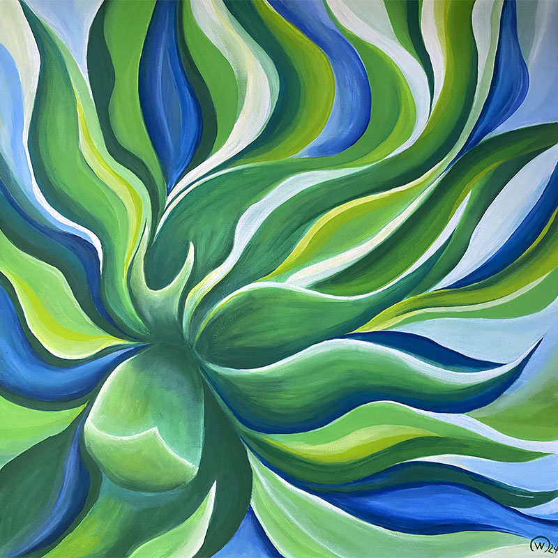 Der Tanz der Agave ©Christiane Wilke, Kunst auf Leinwand, Acryl in blau, grün, weiss
